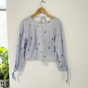 Zara Fruit Embroidered Cutout Back Long Sleeve Top Size Medium